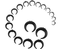 Lusofie 18 stuks acryl septum-stretchset Zwart septum-pincher Tapers C-vorm septum-piercingset Stretcher Expanderringen voor neusoorpluggen Maat 14G 1