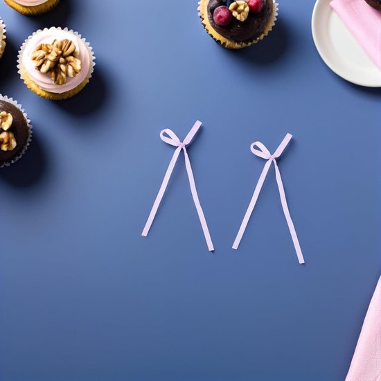 50 Stuks Toppers Voor Babyshowers Taart Decoratie Lintje Taarttoppers Voor Verjaardagsfeestjes Feestcake -decoraties Babyshower Taart Strikken Taarttoppers Voor Feestjes Purple — afbeelding 4