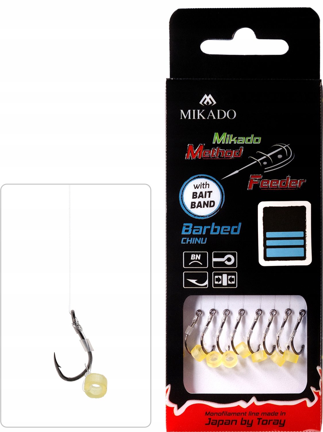 Mikado Method Feeder Hakenlijn 10cm, Maat 14, met Rubber, 8 Stuks