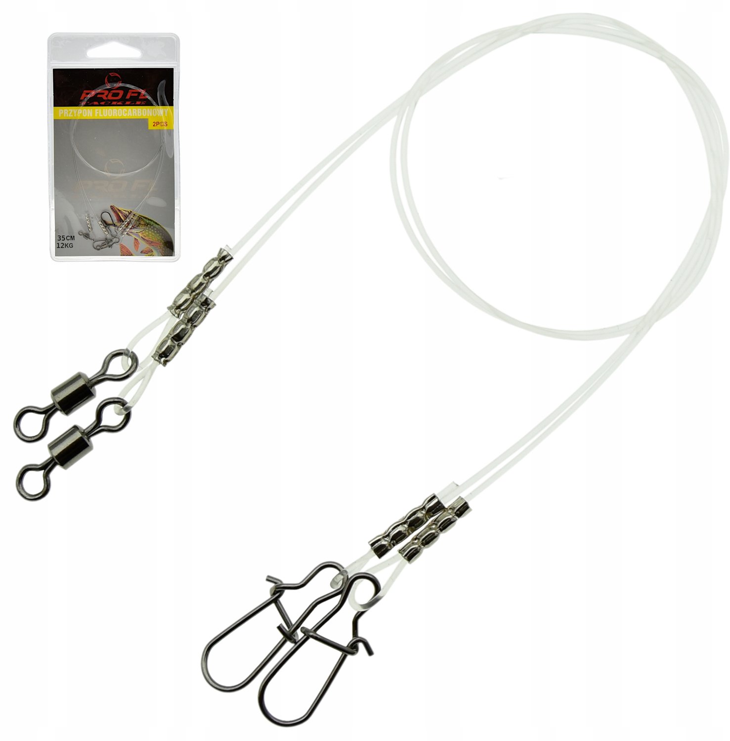 Fluorocarbon Onderlijnen 35cm 12kg - 2 stuks met wartel & clip
