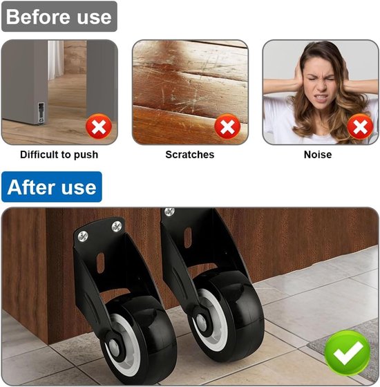 4 Stuks Poortwielen Anti-Doorhang Steunwiel, Anti-Doorzakken Poortwielen, Glijwielen voor Reparatie Van Vallende Houten voor Tuinpoorten, Hekwerken, Boerderijhekken, Diverse Houten Deuren, Tafels — afbeelding 5