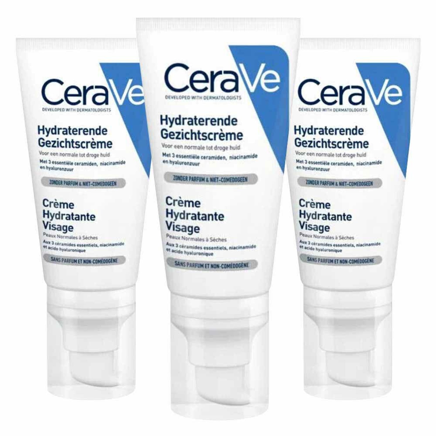 CeraVe - Hydraterende Gezichtscrème - 3 x 52 ml - Voordeelverpakking