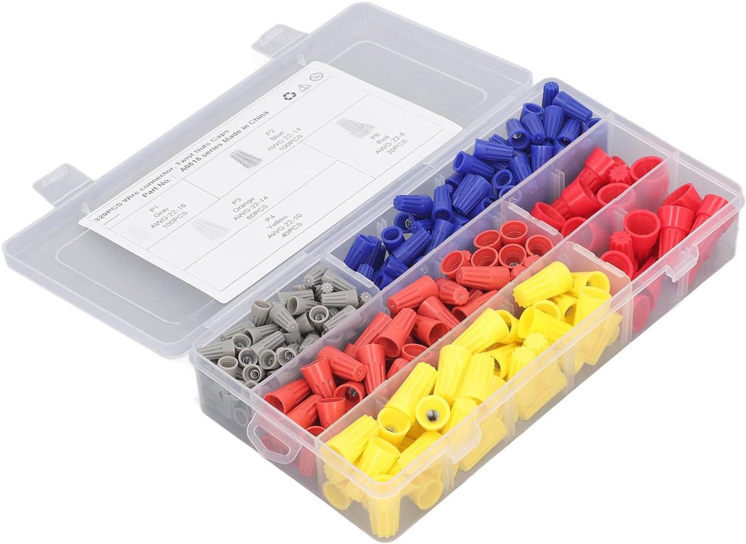 Draagbare draaddoppen Fictory 320 stuks draadconnectoren kit, multifunctionele elektrische moeren doppen, kleurrijke draagbare draadkappen, inclusief opbergdoos, ideaal voor verschillende