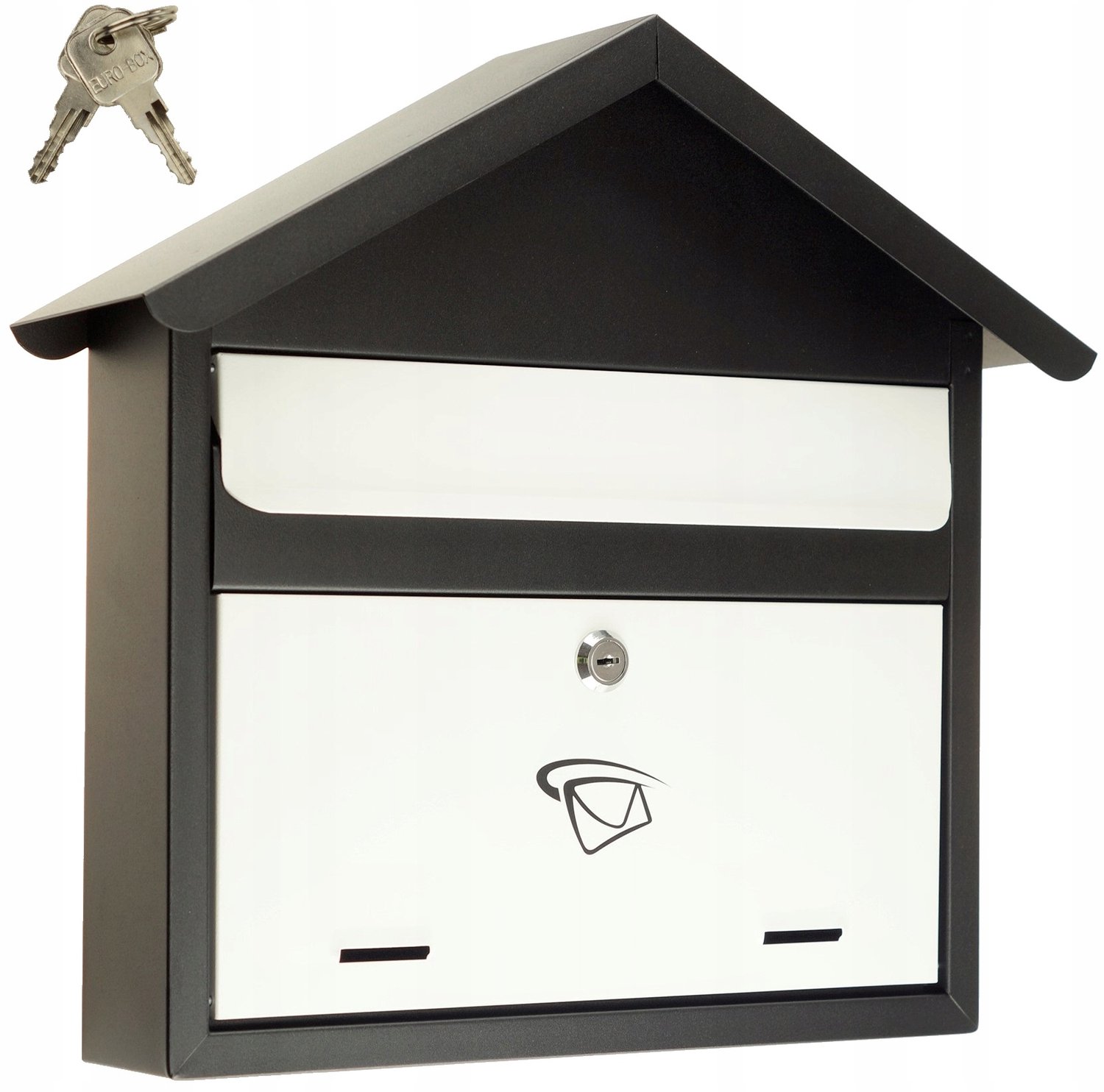 Grote C4 brievenbus, zwart-wit, gepoedercoat, met Yale slot