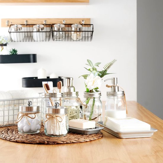 Vintage boerderij decor metalen ijdelheid lade (2 stuks), aanrecht gasthanddoek opslag organizer lade dispenser, stevige houder voor parfum, cosmetica, sieraden, make-up badkamer organizer (zilver) — afbeelding 2
