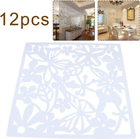 12 stuks wit scheidingswand scherm scheidingswanden hol bloemenvogelpatroon hangdoek DIY muurstickers — afbeelding 5