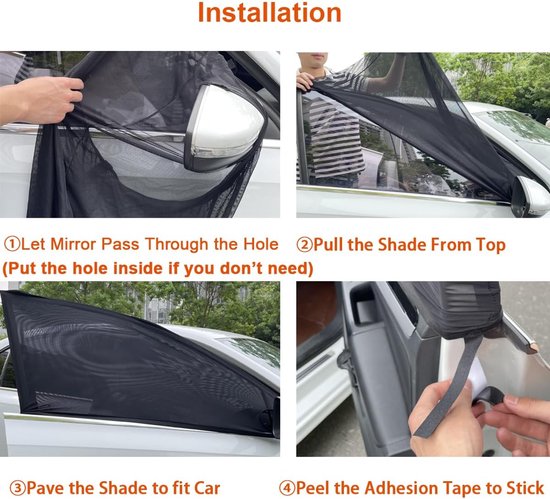 2 stuks voorruit voorruit scherm mesh cover tot 40 inch, auto zonnescherm anti-UV-stralen, privacy schaduw auto camping net voor ventilatie — afbeelding 5