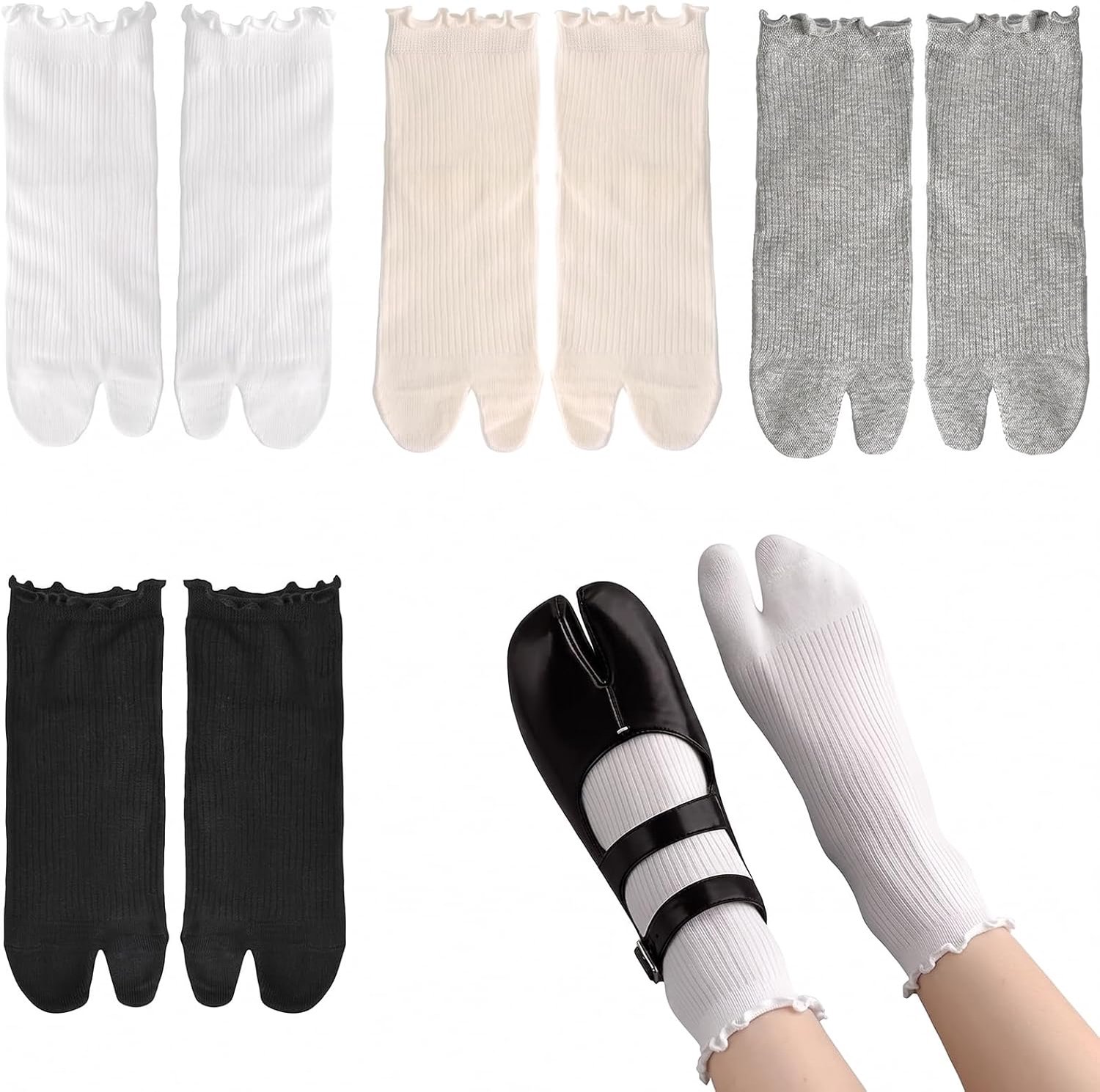4 paar Tabi sokken voor dames en heren, Japanse teensokken voor flip flops & geta, ademende katoenen split toe sokken, comfortabele teenslippersokken (4 kleuren)