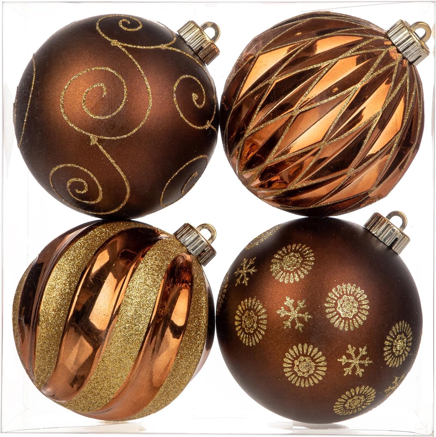 Set van 4 kerstballen, diameter 12 cm, grote kunststof kerstdecoratie, kerstboomversiering, set, ornament, kerstdecoratie voor kerstboom, kerstballen, blauw-zilver