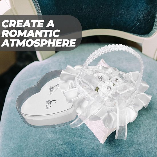 Heart Ring Pillow met Handvat Mini Satin Lace Ringkussen voor Bruiloft Proposal Fotoboekje — afbeelding 3