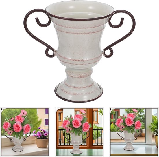 Vintage Ijzeren Trompetvaas met Rustieke Metalen Urn Plantenbak Hoge Farmhouse Bloempot voor Tuin Bruiloftscentrumstuk Duurzaam Eenvoudig Te Onderhouden — afbeelding 5