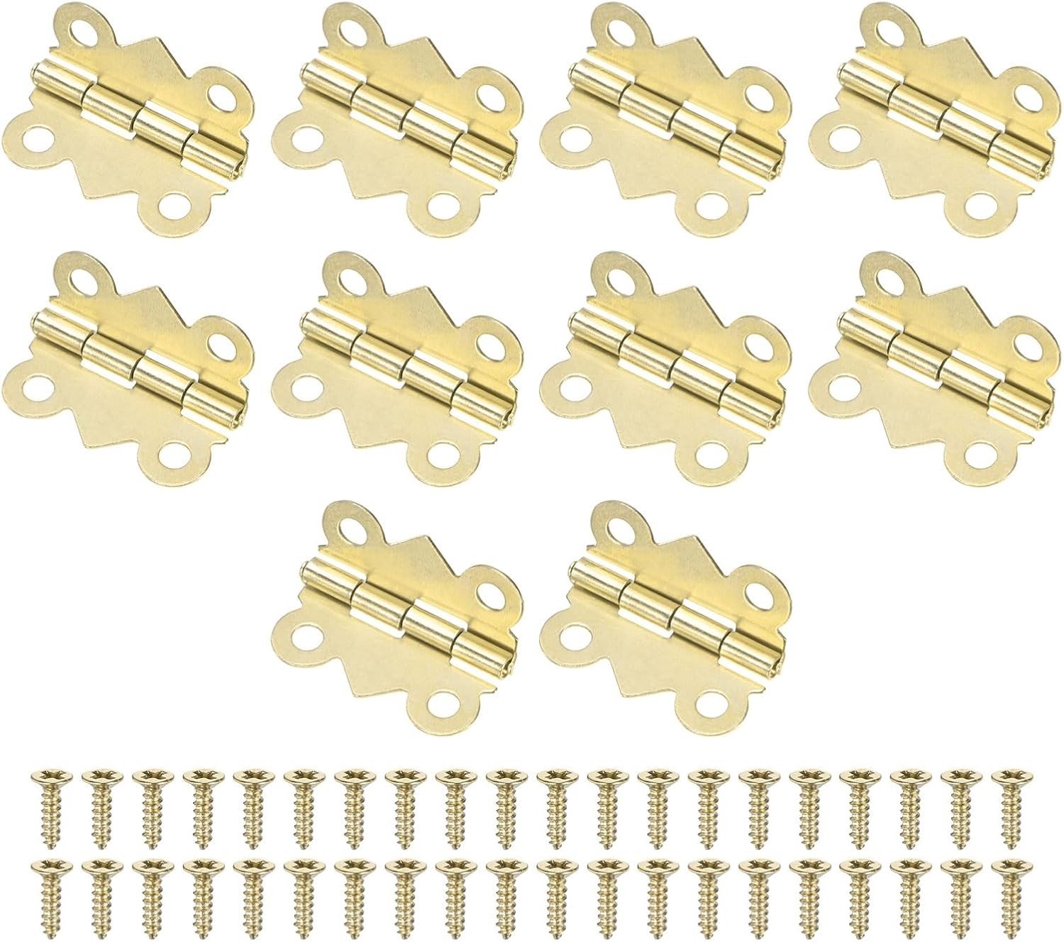 10 Pack Deurhengsels 3/4 Inch (20mm) Gegalvaniseerd Ijzer voor Interne Deuren, Mini Scharnieren met Schroeven voor Houten Dozen, Sieradenboxen en Kasten in Goudkleur