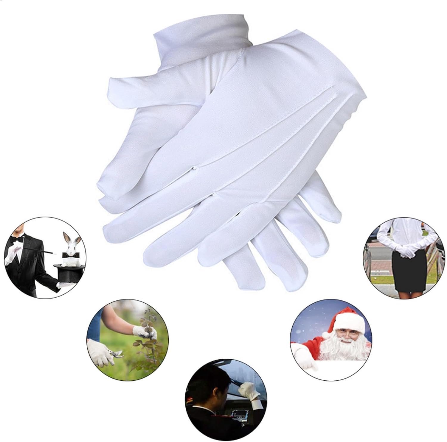 4 paar witte genaaide handschoenen, nylon katoenen handschoenen