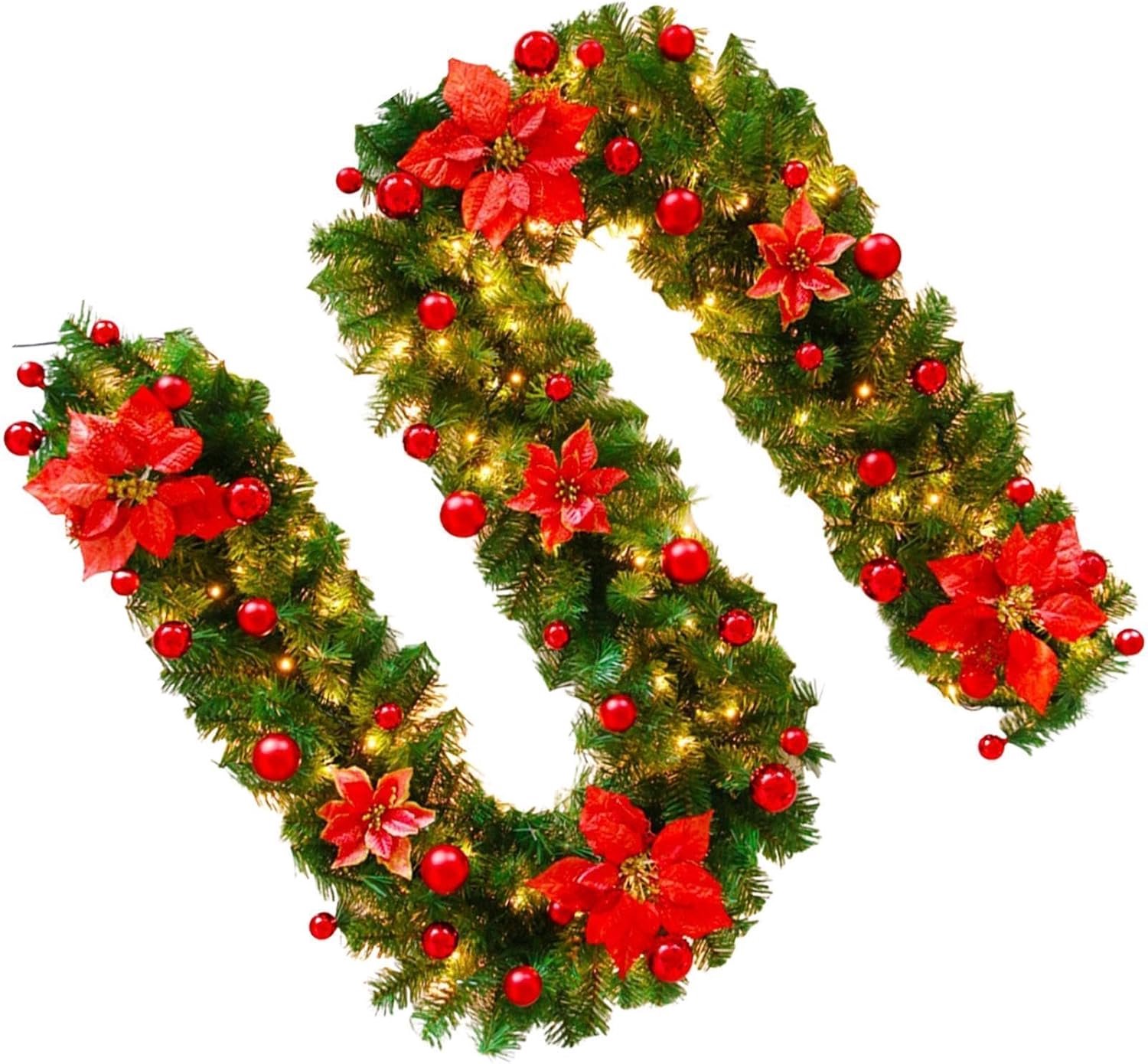Kerstslinger voor trappen 8.8 Ft realistische kunstmatige krans