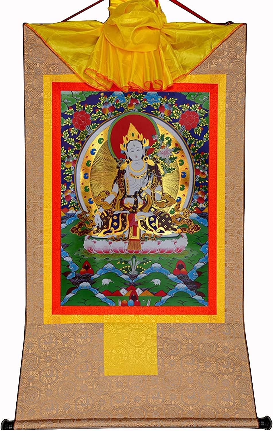 Witte Tara, Sitatara, Tibetaanse Thangka-schilderkunst, Boeddha-tapijt met rol (kleur: blauw, maat: medium (62 cm * 47 cm)) (Color : Beige, Size : Medium(62cm*47cm))