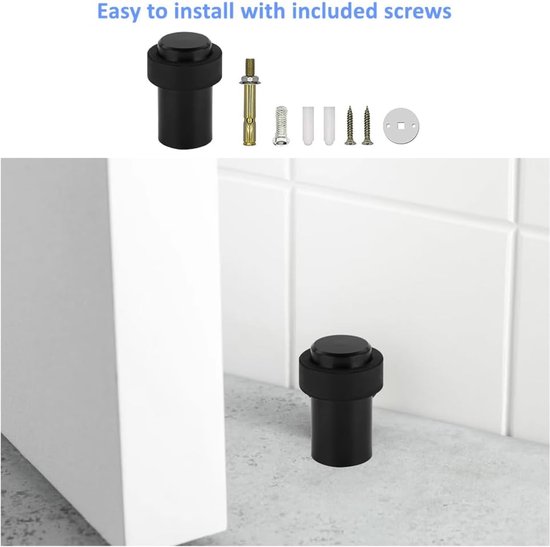 2 stuks Deurstop Vloermontage Roestvrij Stalen Deurstopper met Rubber Ring Hoogte 80mm Zwart — afbeelding 2