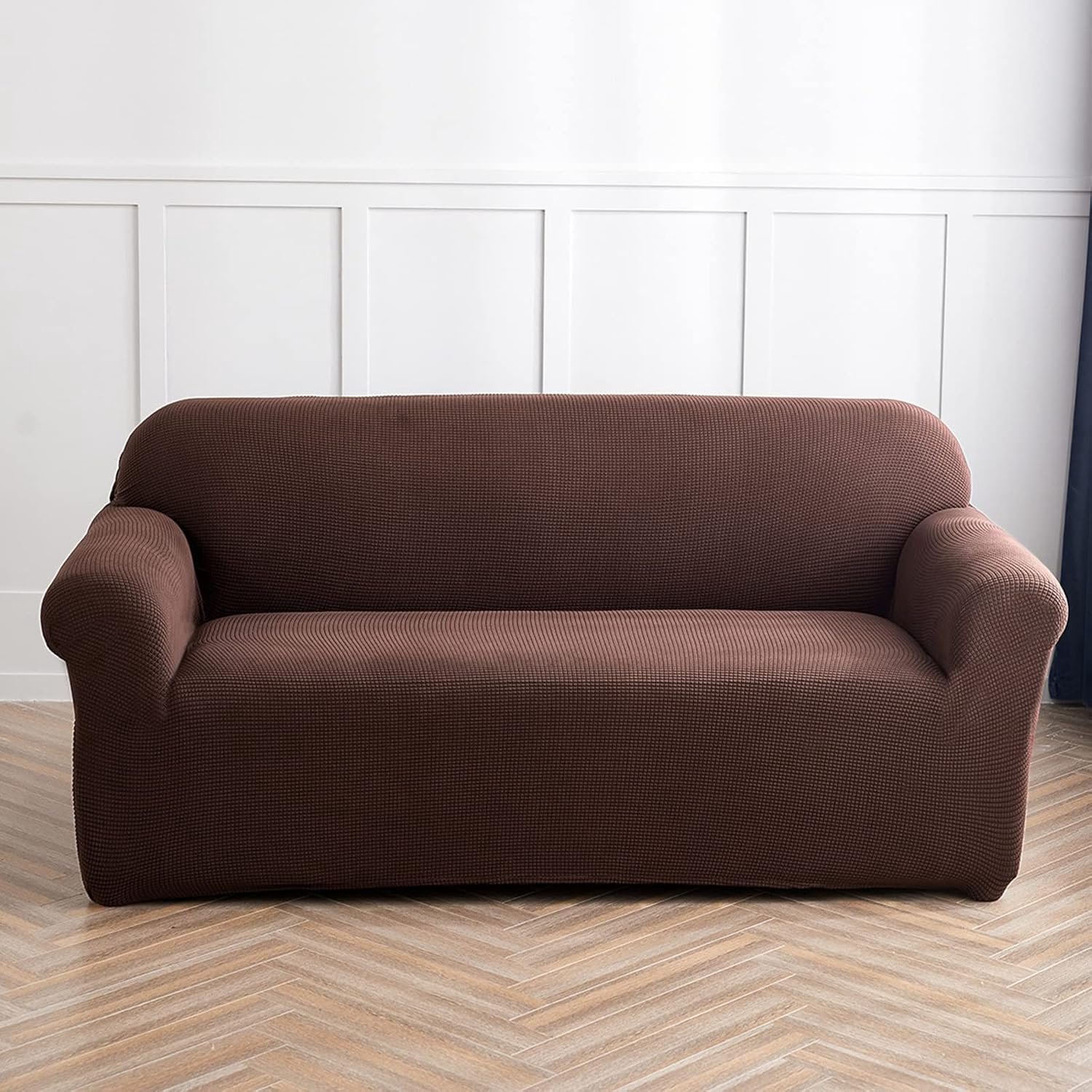 Stuk antislip stretch loveseat hoes,spandex jacquard bankhoes voor loveseat met elastische bodem voor woonkamer,bruin,2-zits(145-185cm/57-73inch)