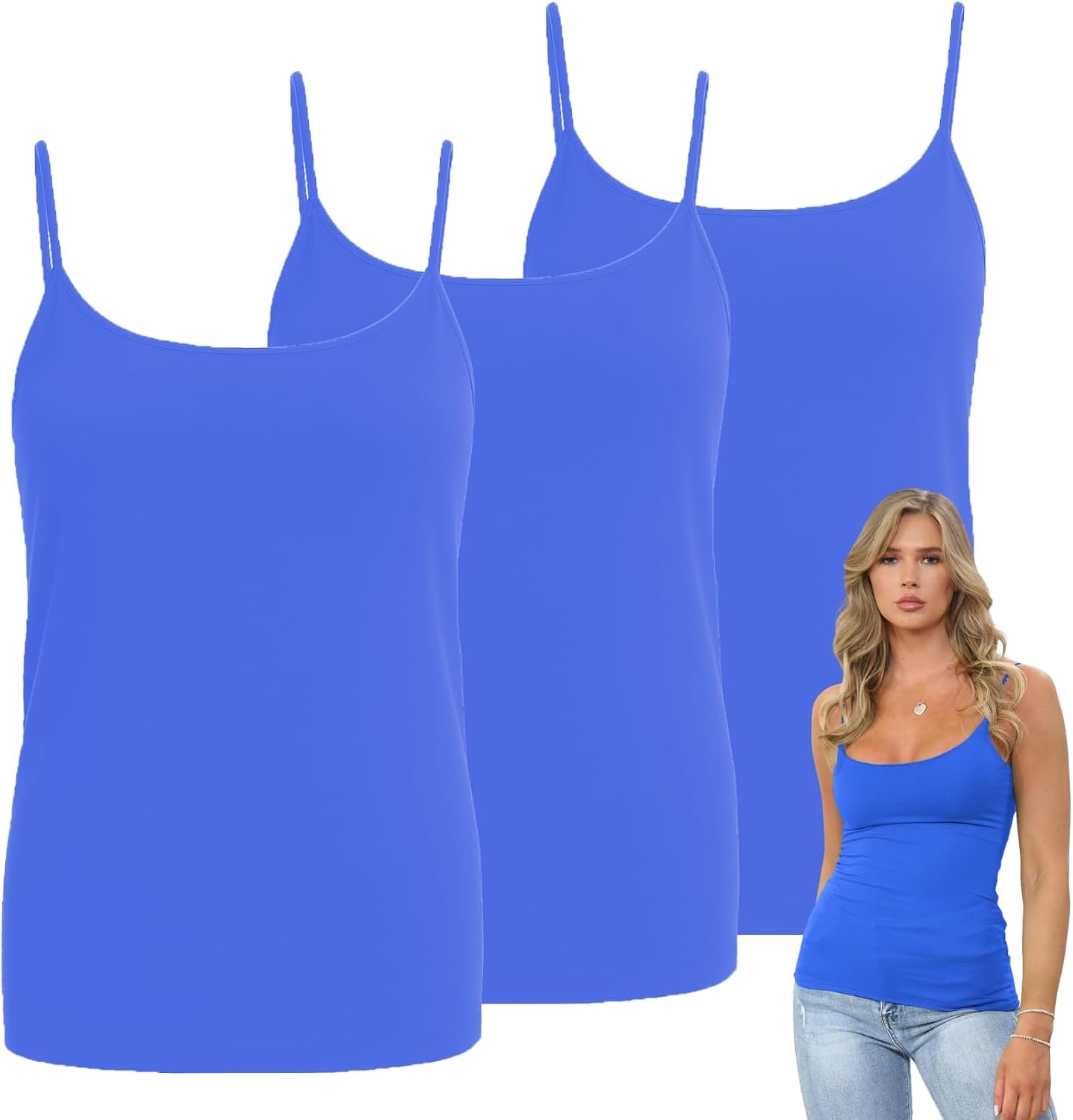 Cami mouwloze tanktops voor dames, set van 3, effen bodycon, ronde hals, vest, tops, dames, UK, casual, zomer, slanke getailleerde vesten, rekbare gymkleding, cami-top