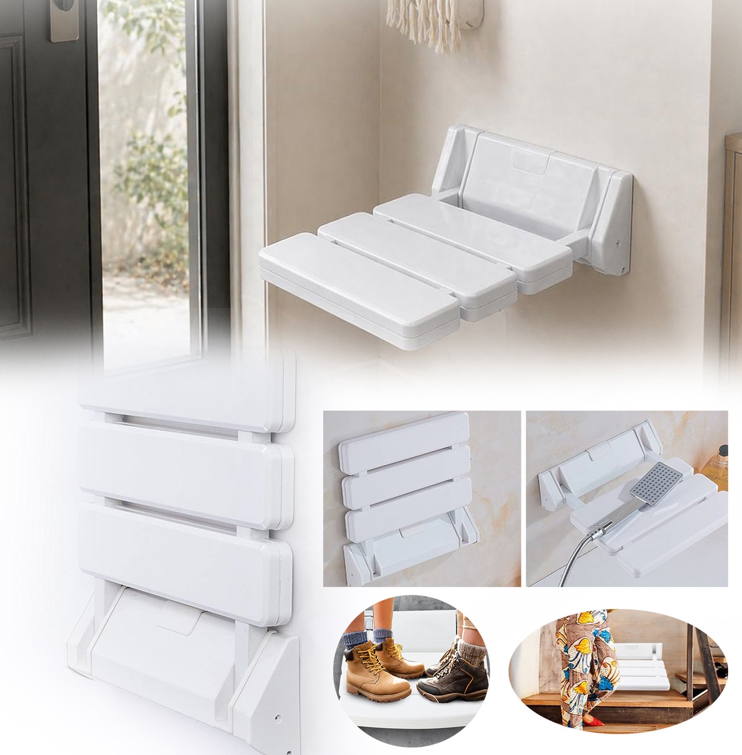 Opklapbare Douchestoel, Douchestoel Voor Wandmontage, Ergonomische Douchestoel, Draagvermogen Tot 130 Kg.