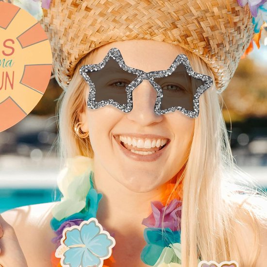 2 stuks zwarte zonnebrillen met stervorm - Trendy sterrenbrillen - Randloze brillen met onregelmatige vijfpuntige vorm voor kostuum- en festivallooks — afbeelding 2