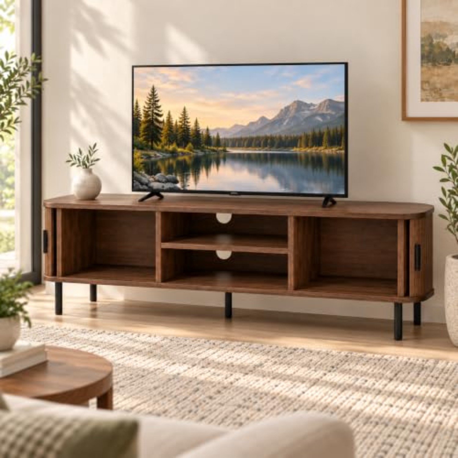 Atmosphera Créateur d'intérieur® Atmosphera Colva TV-Meubel - 140 x 40 x 46 cm - 2 Schuifdeuren - Donker Hout