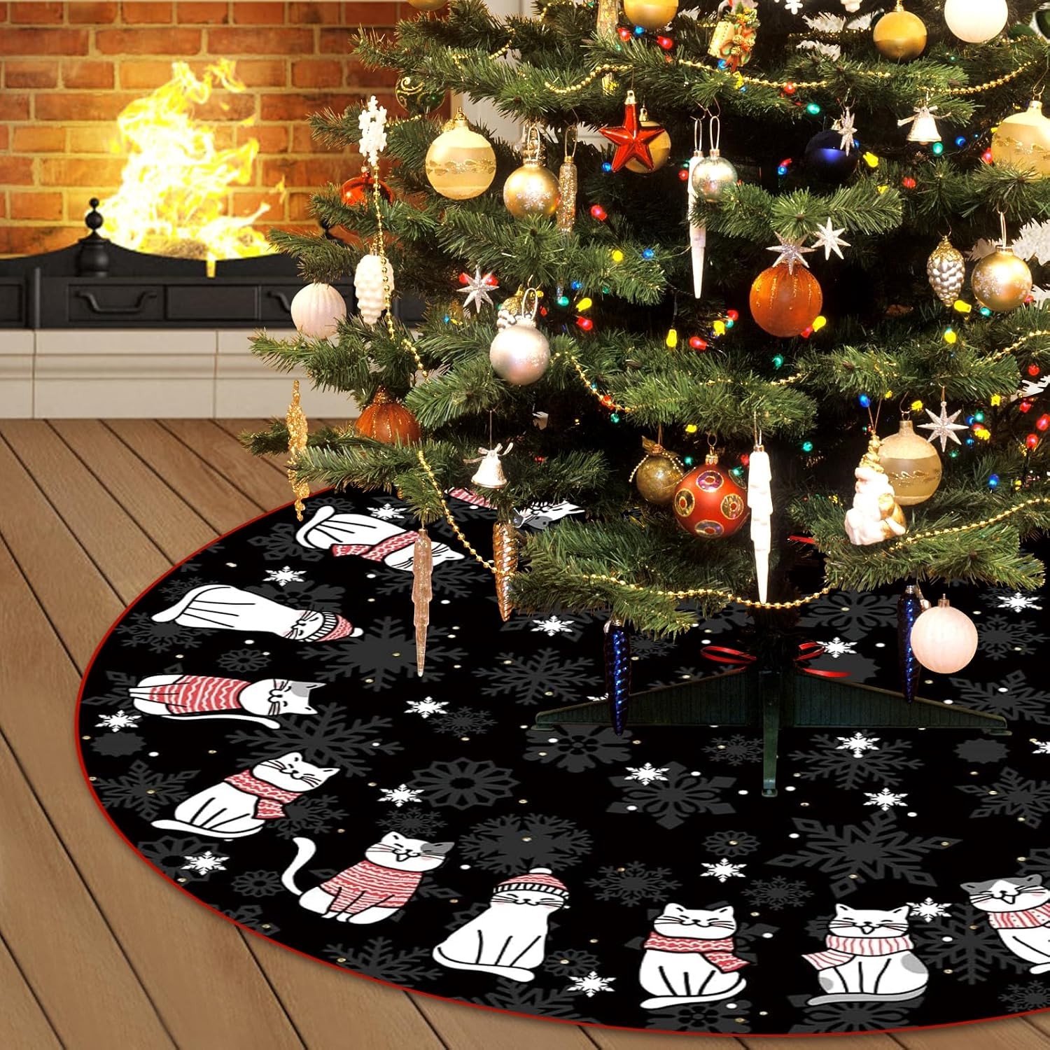 Ronde Kerstboomrok van 122CM, Gebreide Kerstdeken, Grote Boommat voor Kerstdecoratie en Nieuwjaarsversiering