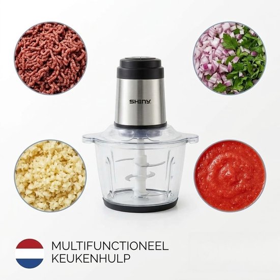 Shiny Meat Grinder – Elektrische Vleesmolen met Glazen Kom – 2L – 500W – 2 Snelheden – 4 RVS Messen van SHINY — afbeelding 4