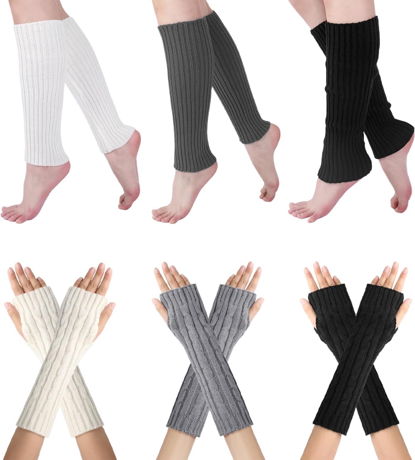 3 Paar Wollen Sokken, 3 Paar Gebreide Vingerloze Handschoenen, Gebreide Leggings, Warme Touch Screen Handschoenen, Winddicht En Koudbestendig.