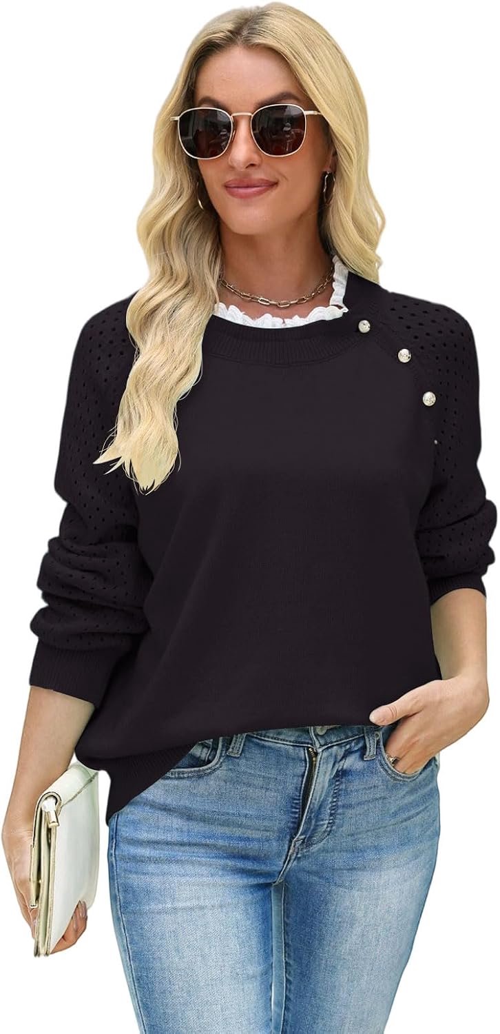 Truien Truien Vrouwen Lange Mouw Trui Dames Patchwork Kant Tops Zachte Knop Tops Gebreide Trui Ronde Hals Casual Herfst Winter Trui