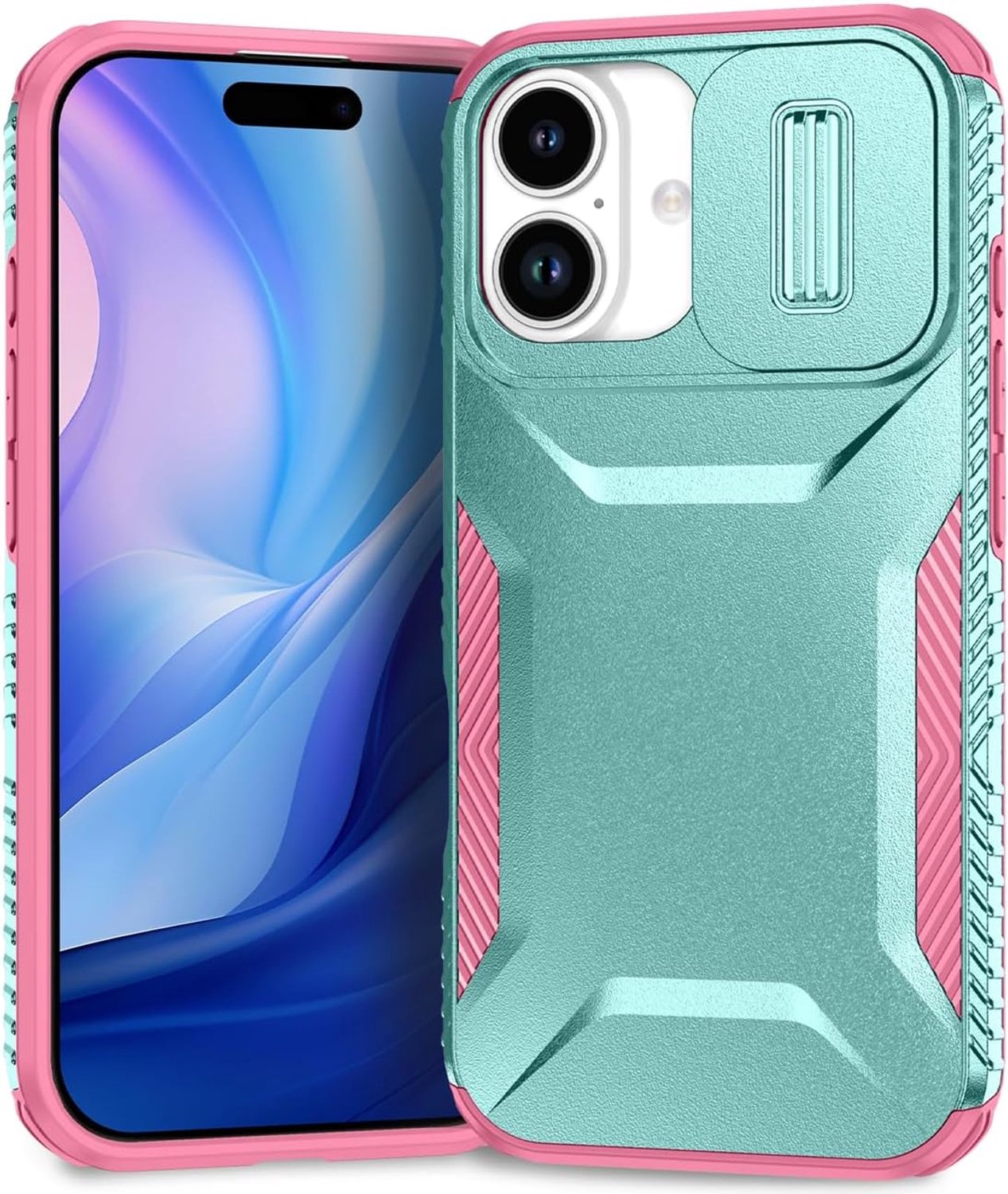 Hoesje voor iPhone 17 hoesje met Schuifdeksel voor camera, Militair beschermingsniveau anti-slip. Ultrasterke schokbestendige beschermhoes voor iPhone 17 PC groen
