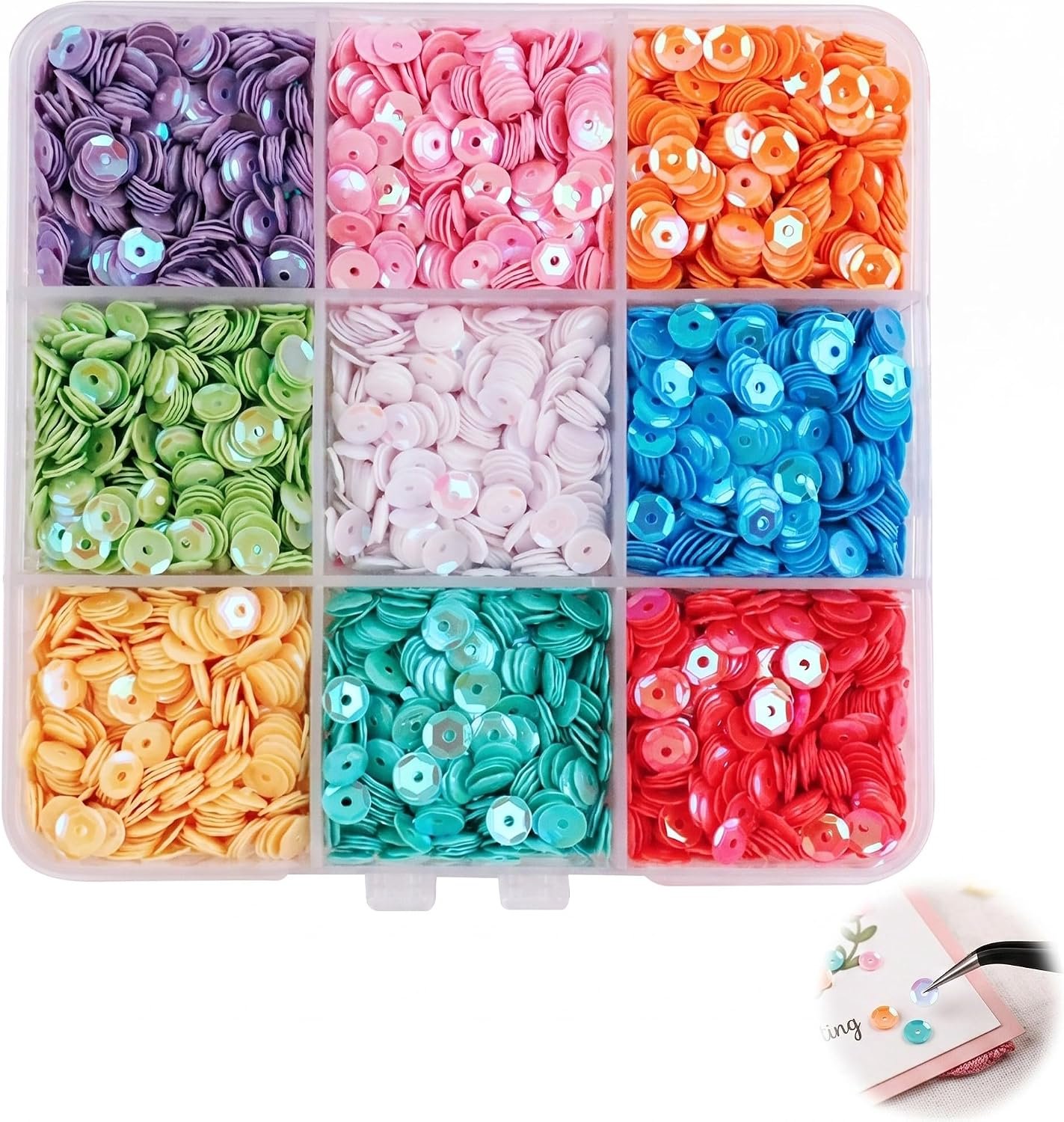 Pailletten in 9 kleuren, 5 mm, met opbergdoos, losse pailletten om te naaien en te knutselen, set met glinsterende pailletten voor kleding, sieraden en borduurwerk