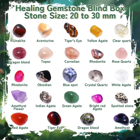 24 Stuks Edelstenen Cadeaubox - Natuurlijke Kristallen Set voor Kinderen - Healing Stones Collectie Verrassingsdoos - Verjaardagscadeau voor Jongens en Meisjes — afbeelding 2