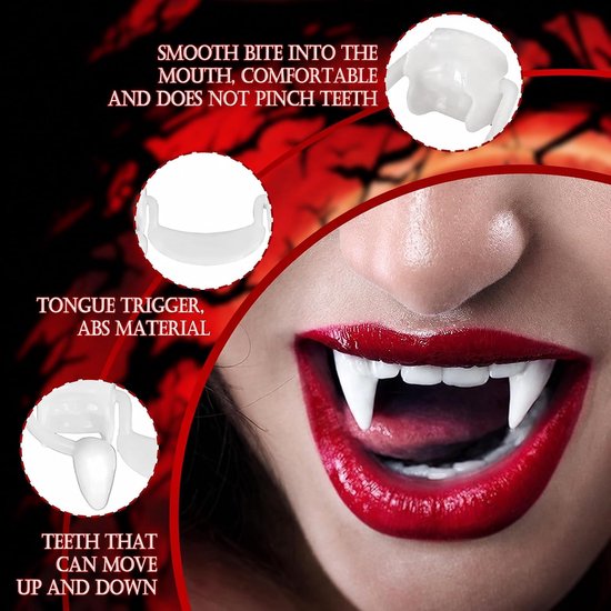 3 stuks intrekbare vampiertanden, realistische telescopische scheurtandset, griezelige plastic tanden om aan te trekken, Halloween, carnaval, party, cosplay, decoratie, scheurtanden — afbeelding 3