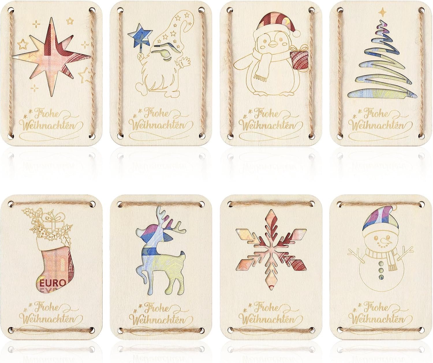8 Houten Kerstgeldcadeaus (10 x 7 Cm), Kerstgeld Cadeauverpakking Houten Wenskaarten, Voucherverpakking, Concertkaartjes Cadeauverpakking, Fijne Kerstcadeaus