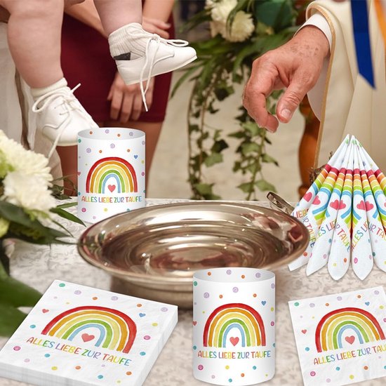 20 stuks servetten, doop + 12 stuks windlicht tafeldecoratie, doopdecoratie, decoratie voor meisjes en jongens, regenboog, doopgeschenken, gastgeschenk, feestdecoratieset — afbeelding 3