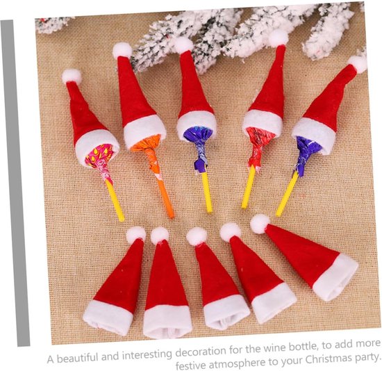 10 Stuks Miniatuur Kerstmuts Snoepverpakking Hoedjes Klassieke Santa Decoratie voor Kerstboom Feestaccessoires Compacte Xmas Ornamenten voor Snoep Wijnflessen Cadeaus — afbeelding 3