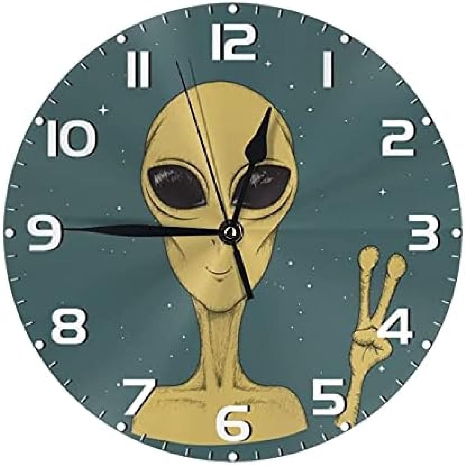 Martian Alien Peace Sign Retro Ronde Wandklok, Stille Niet-tikkende Klok Art Home Decor Werkt Op Batterijen Voor Woonkamer, Keuken, Slaapkamer,Kleur-02,10 Inch In Doorsnee,bonny369