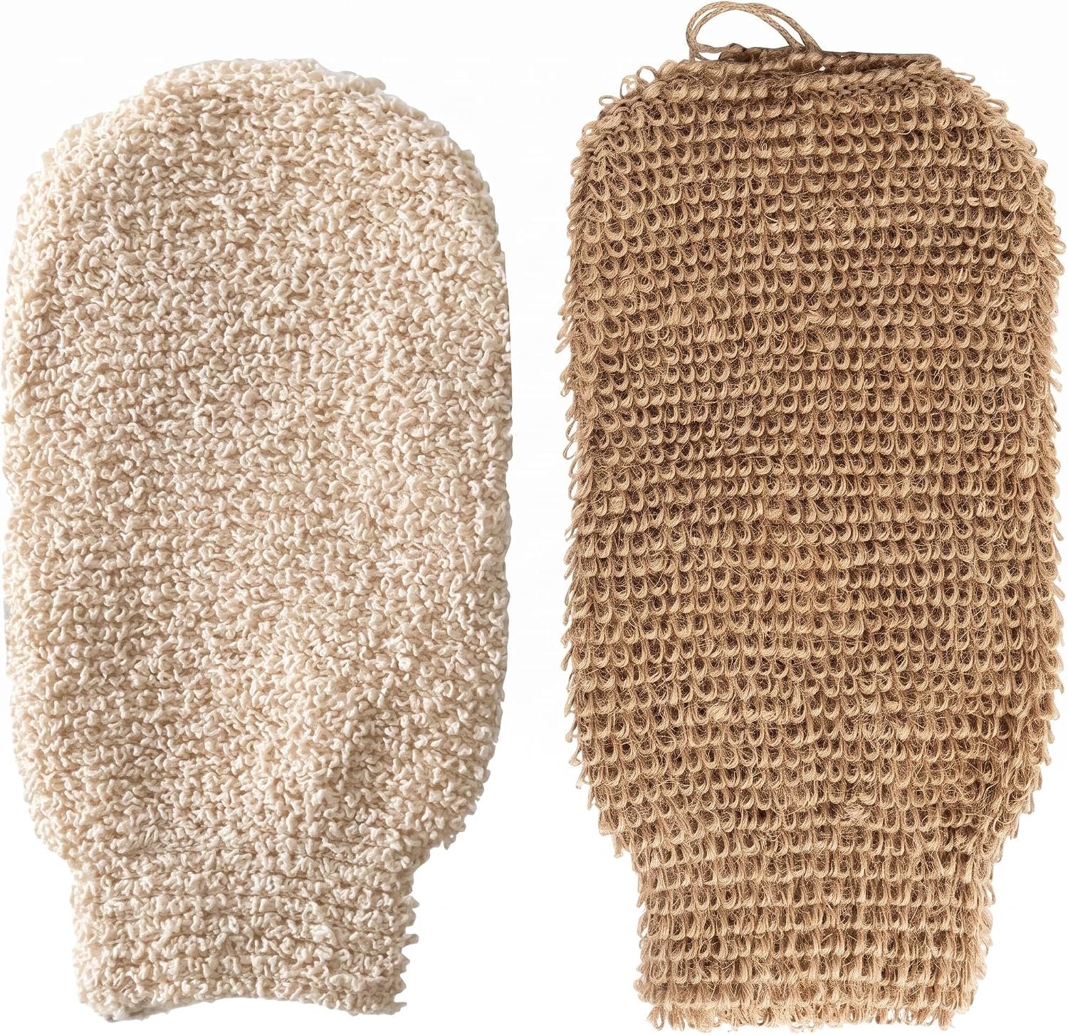 Scrubhandschoen Set van 2 - Jute en Linnen Scrubwant Lichaam en Gezicht