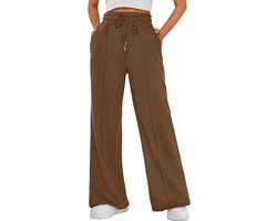 Yutdeng Broek met wijde pijpen voor vrouwen baggy elastische taille trekkoord rechte been broek met zakken losse casual trainingspak bodems effen kleur lounge broek sport yoga broek joggingbroek broek