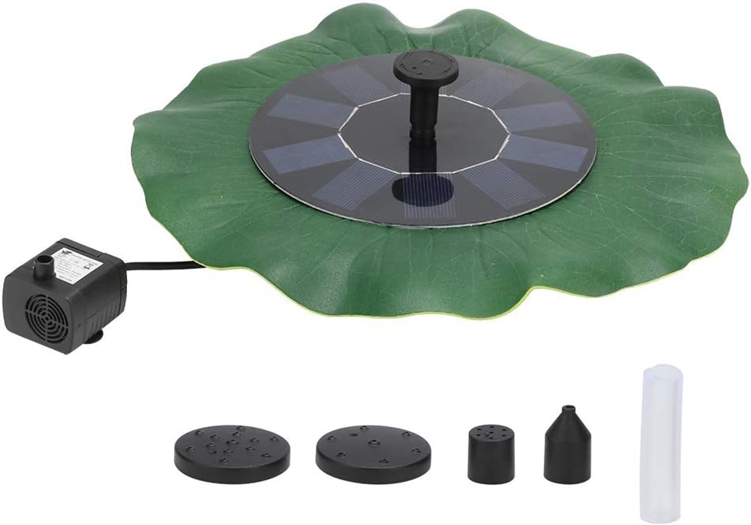 Zonne-fonteinpomp 5V 1,6W Drijvende landschapswaterfontein met meerdere sproeikoppen voor tuinvijver, vogelbad, aquarium, buitendecoratie, ABS-materiaal 16 cm - 28,5 cm (Met LI-batterij
