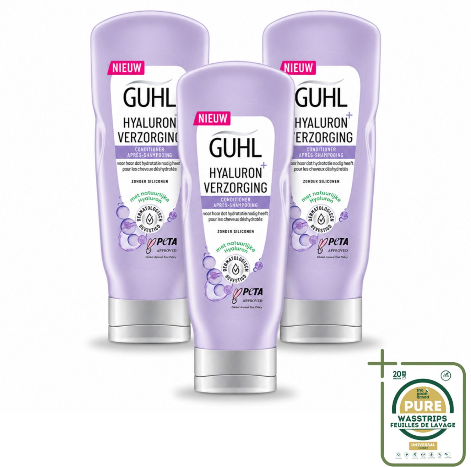 3 x Guhl - Conditioner - Hyaluron+ Verzorging - 200 ml - Wasstrips - Haarverzorging - Hyaluron - Vochtigheid - Droog Haar - Gezond Haar