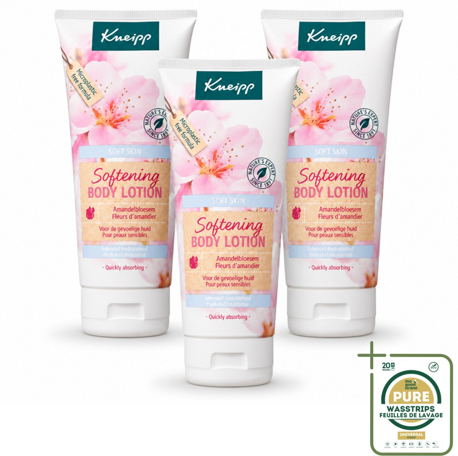 3 x Kneipp - Body lotion - Soft Skin - Amandelbloesem - 200 ml - Wasstrips - Gevoelige Huid Verzorging - Amandelolie - Hydraterende Crème - Zachte Huid - Huidverzorging