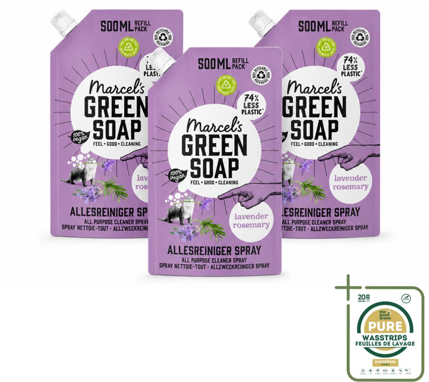 3 x Marcel's Green Soap - Allesreiniger Spray - Navulling - Lavendel & Rozemarijn - Frisse reiniging - 500 ml - Wasstrips - Allesreiniger - Natuurlijke Reiniger - Reinigingsnavulling - Lavendel En Rozemarijn - Biologische Reiniger