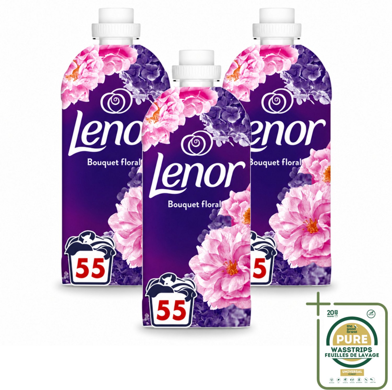 3 x Lenor - Wasverzachter - Bloemenboeket - Fris & Zacht - 55 Wasbeurten - Wasstrips - Wasverzachter Bloemen - Wasverzachter Fris - Wasverzachter Ontspanning - Wasverzachter Bloemige Geur - Wasverzachter Saffraan