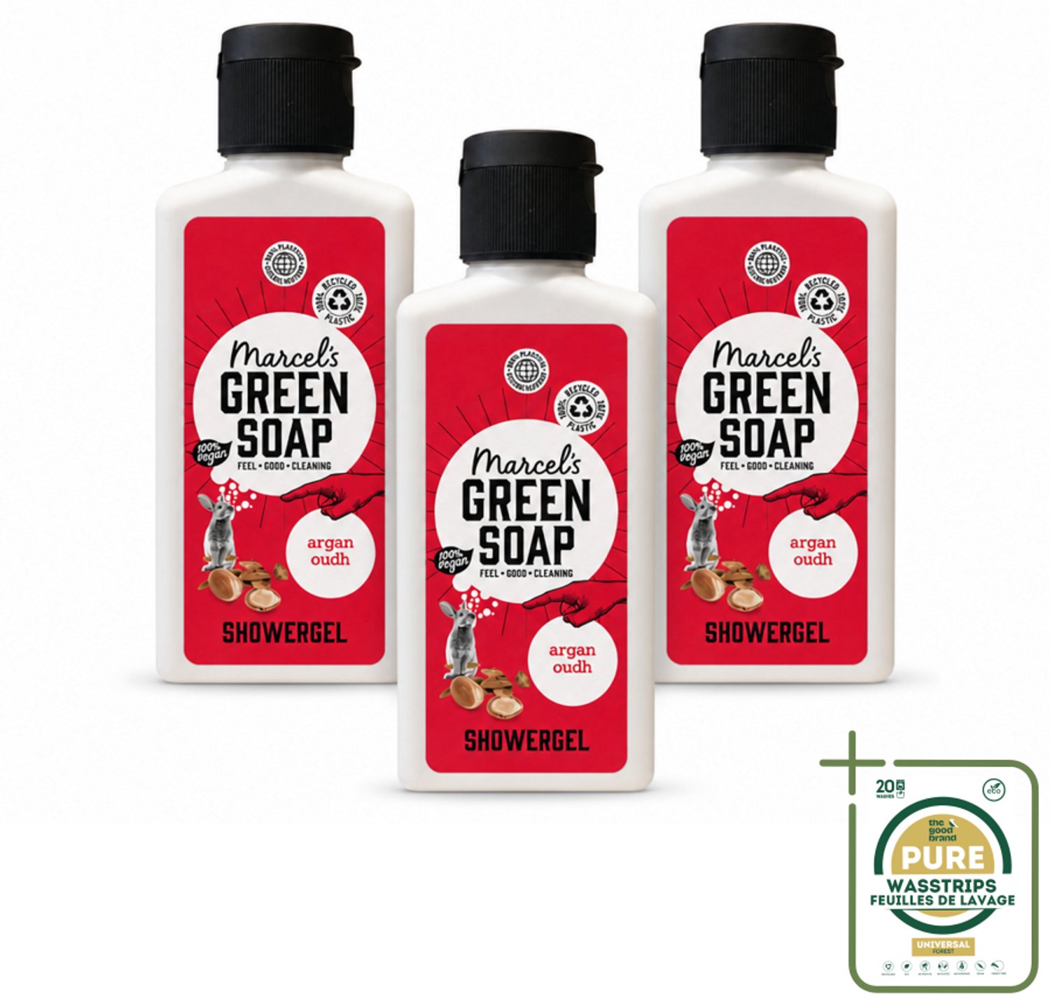 3 x Marcel's Green Soap - Douchegel - Argan & Oudh Mini - Krachtige werking - 100 ml - Wasstrips - Douchegel - Natuurlijke Douchegel - Argan En Oudh - Douchegel Mini - Milieuvriendelijke Douchegel