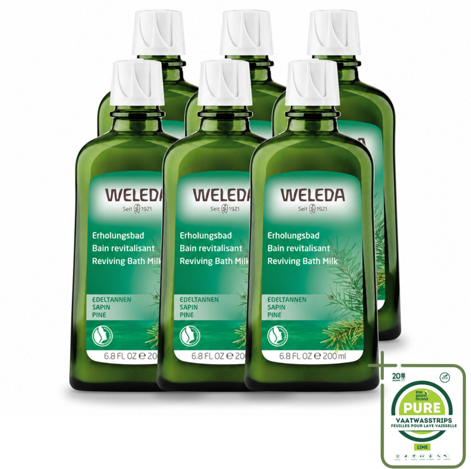 6 x WELEDA - Verkwikkingsbadmelk - Zilverspar - 200 ml - Grootverpakking - Vaatwasstrips - Badmelk - Ontspanning - Zilversparolie - Aromatherapie - Verkwikkend