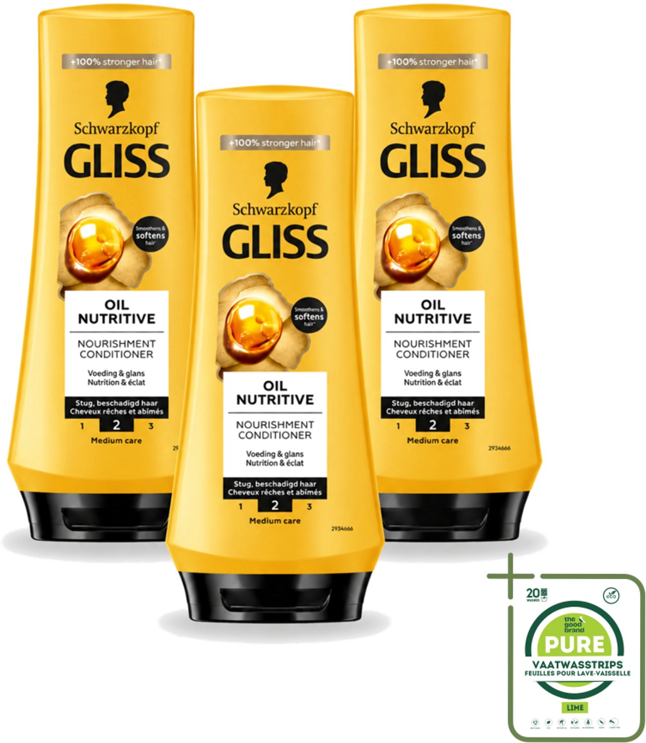 3 x Gliss - Hair Repair - Conditioner Oil Nutritive voor Intensieve Voeding - 200 ml - Grootverpakking - Vaatwasstrips - Voeding Haar - Droog Haar - Lang Haar - Gespleten Punten - Haar Herstel