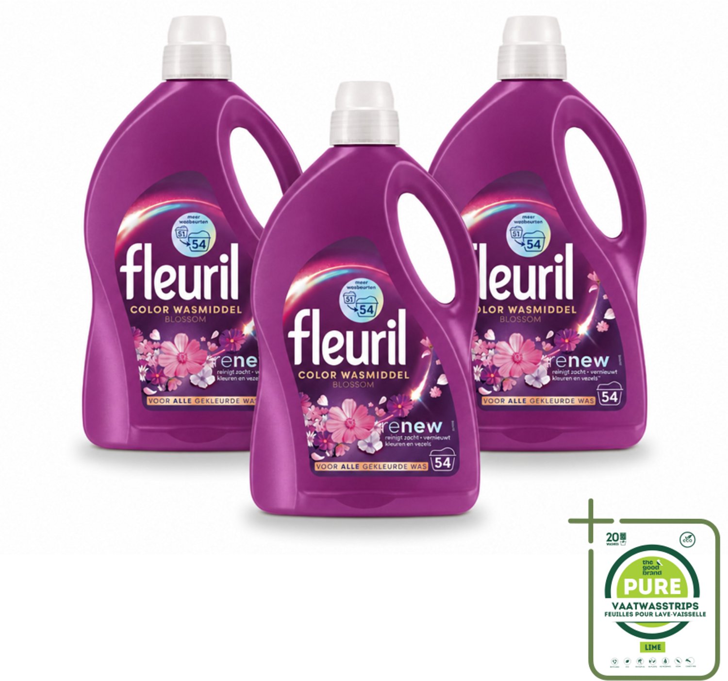 3 x Fleuril - Wasmiddel - Color Blossom Vloeibaar Wasmiddel - Kleurbehoud & Bloemige Geur - 54 wasbeurten - Grootverpakking - Kleurbehoud - Wasmiddel Voor Gekleurde Kleding - Bloemige Geur - Stofverzorging - Wasmiddel Voor Stralende Kleuren