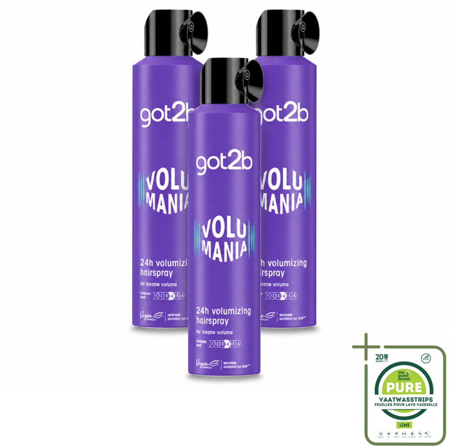 3 x Got2B - Haarspray - Volumania - 300 ml - Grootverpakking - Haarspray - Volume - Body - Hold - Vegan