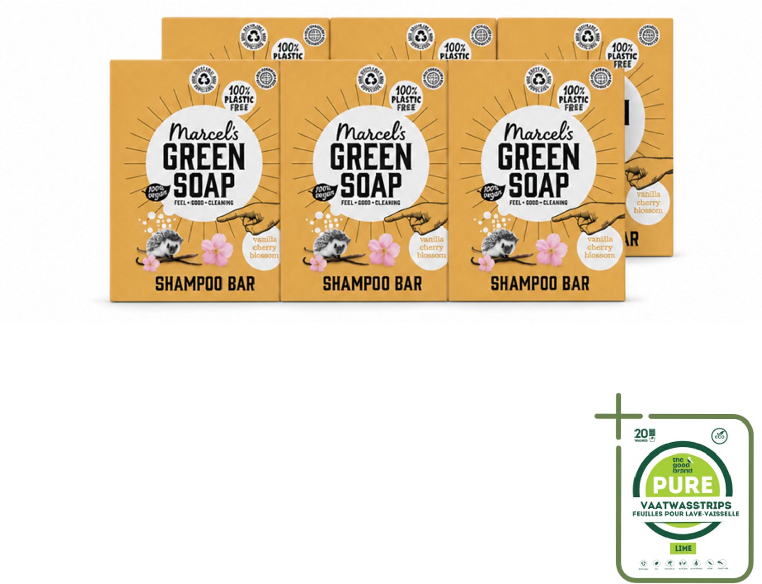 6 x Marcel's Green Soap - Shampoobar - Vanilla & Cherry Blossom - Versterkt & verzorgt - 90 gr - Grootverpakking - Vaatwasstrips - Shampoobar - Natuurlijke Shampoo - Biologisch Afbreekbaar - Vegan Shampoo - Plasticvrij